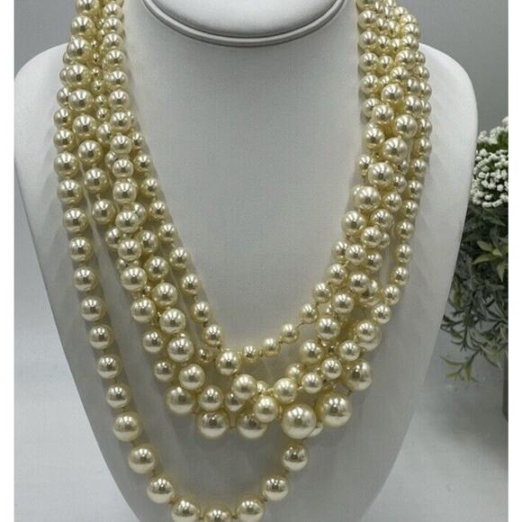 J. Crew Vintage Signed Five Multi-strand Off White Faux Pearl Necklace - Picture 3 of 13